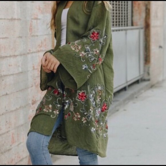 Floral Embroidered Kimono - Picture 2 of 8